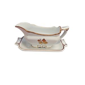 Meakin Tea Leaf Copper Luster Gravy Boat and Underplate, Ironstone